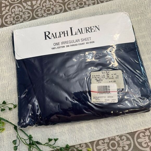 Ralph Lauren Vintage Dark Blue Irregular Sheet 1 pc Twin Flat‎ 100% Cotton NEW - Picture 1 of 5